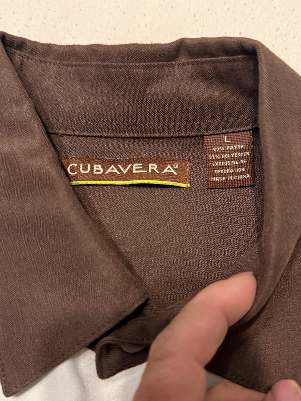 Cubavera Brown and White Cuban-Style Button-Down Shirt - Picture 2 of 5